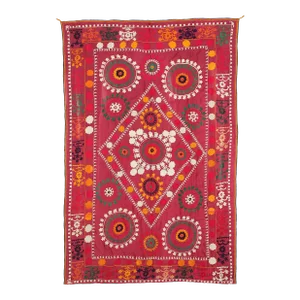 1940s Vintage Uzbek Embroidered Suzani Panel | Hand Embroidered Textile Tapestry