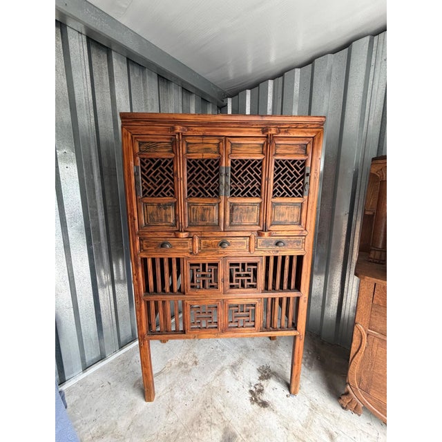 Antique Chinese Kitchen Cabinet, Late 19th Century, Intricate Latticework For Sale - Image 4 of 8