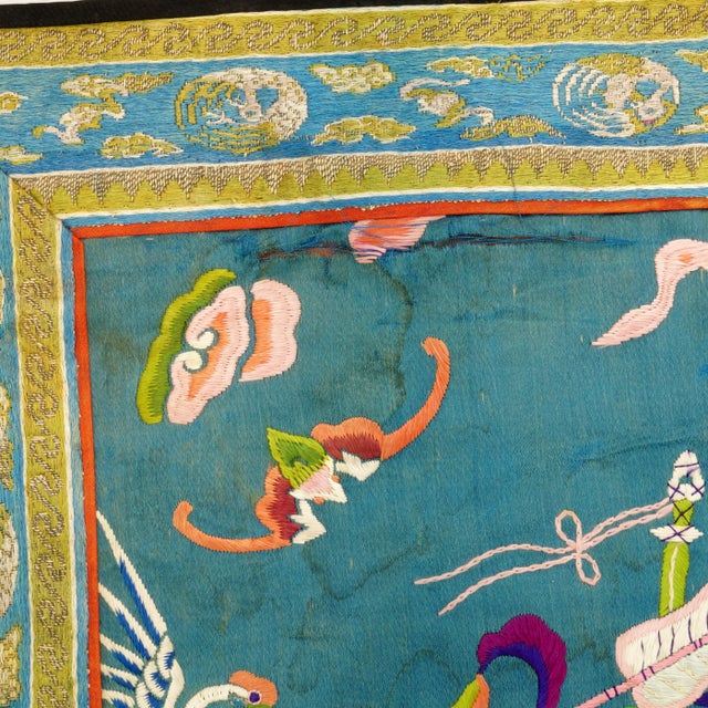 Textile Chinese Silk Embroidery Bats and Crane Circa 1920 For Sale - Image 7 of 8