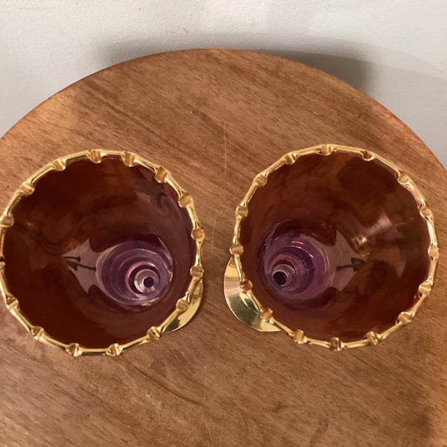 Vintage Set of 2 Trefuochi Glasses Flute Light Amethyst Murano Style, Venezia Italy For Sale - Image 10 of 12