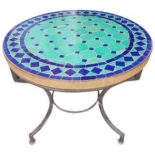 Moroccan Blue and Turquoise Mosaic Side Table For Sale