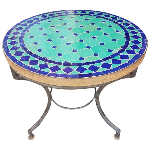 Moroccan Blue and Turquoise Mosaic Side Table For Sale