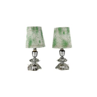 Small Mid-Century Cut Crystal Table Lamps with Acrylic Shades, 1950s, Set of 2 For Sale