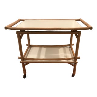 1970s Mid Century Bamboo / Rattan Bar Cart Styled AfterJohn Wisner for Ficks Reed For Sale