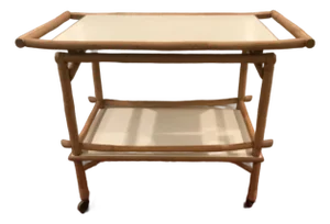 1970s Mid Century Bamboo / Rattan Bar Cart Styled AfterJohn Wisner for Ficks Reed