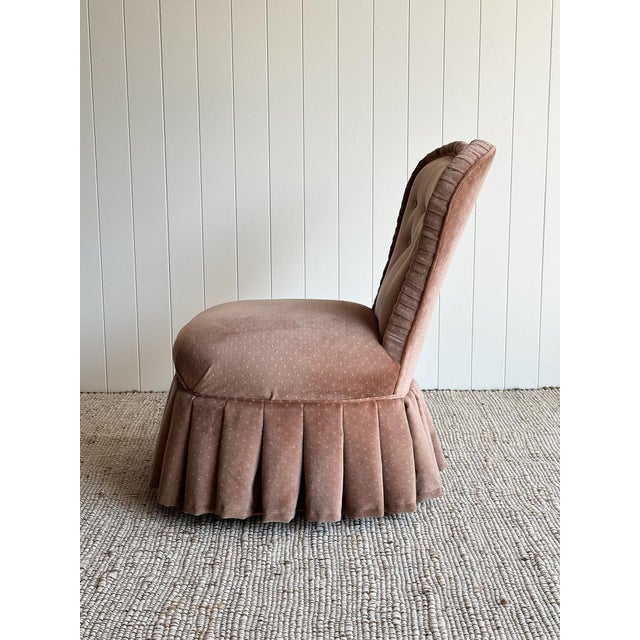 Textile Vintage Blush Velvet Slipper Chair With Pleated Skirt For Sale - Image 7 of 12