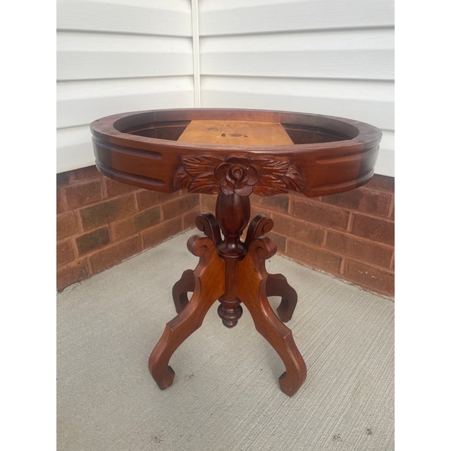 Charming 1960s reproduction of a Victorian parlor side table, featuring a sleek oval Carrara-style marble top with white...