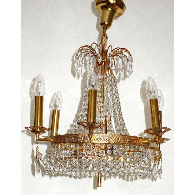 Metal Brass Lead Crystal Nine-Light Chandelier from Palwa, 1950s For Sale - Image 7 of 13