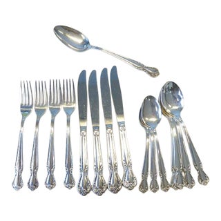 1952 Mid Century Modern Rogers Bros Reinforced Silverplate Daybreak Elegant Lady 16 Pieces Set 4 For Sale