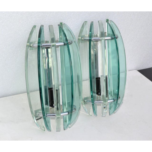 Italian Veca Clear & Green Glass Wall Sconces Mid-Century Modern 1970, Pair For Sale - Image 9 of 13
