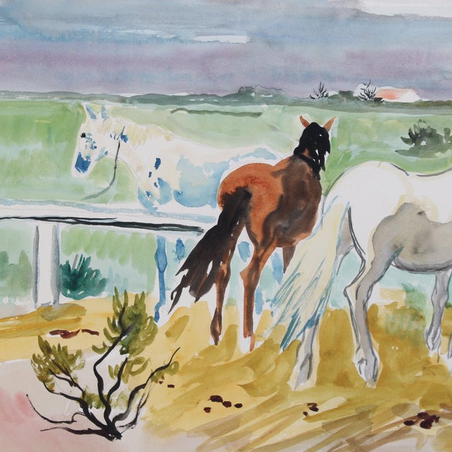Yves Brayer, Guardians with Horses in the Camargue, 1950s, Gouache on Paper For Sale - Image 13 of 18