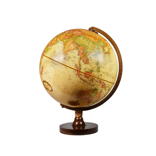 Vintage Replogle Hard Wood Antique Sepia Brown Table Top Rotating World Globe Chairish