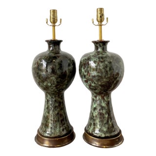 Vintage Glazed Ceramic Lamps - A Pair For Sale