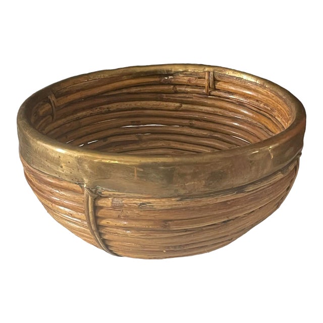 Gabriella Crespi Style Bamboo and Brass Fruit Bowl For Sale