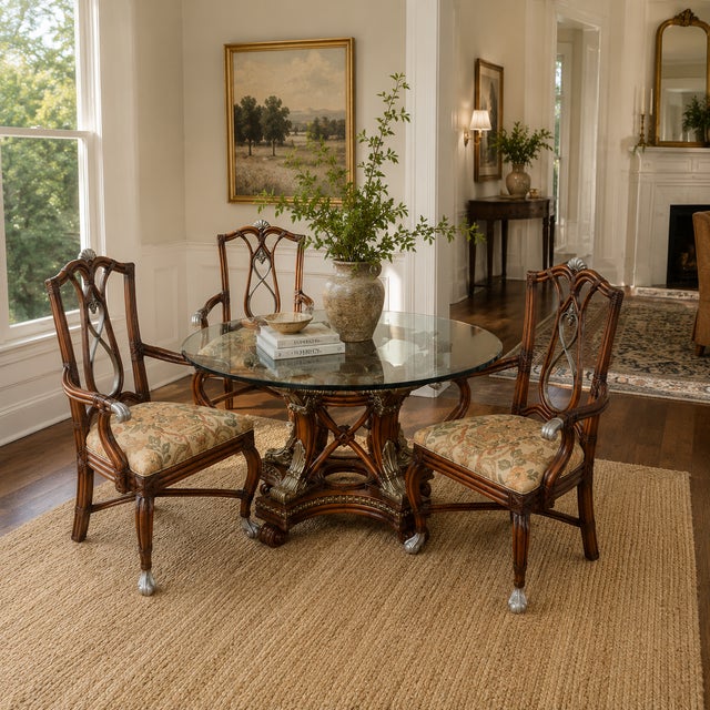 Embrace the charm of these Boho Chic Ornate Bamboo Rattan Ball and Claw Dining Chairs. This set of three features a...