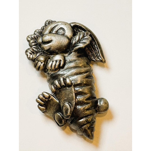 Figurative Vintage Pewter Bunny Carrot Spring Easter Brooch Jewelry For Sale - Image 3 of 9