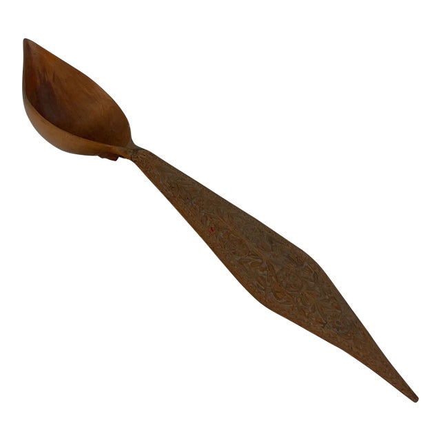 A Persian Qajar Hand Carved Wooden Sherbet Spoon. Iran, Circa 1880 For Sale