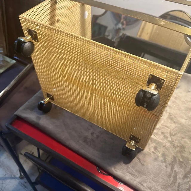 1980s 1980s Dior Home Style Mid-Century Modern Brass and Wicker Magazine Stand For Sale - Image 5 of 18