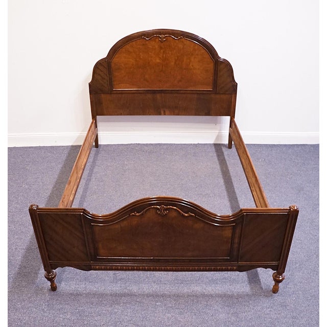 VINTAGE ANTIQUE Solid Walnut French Provincial Full Size Bed 106 49.5" High 57" Wide 79" Deep Mattress Area: 54.75" Wide x...