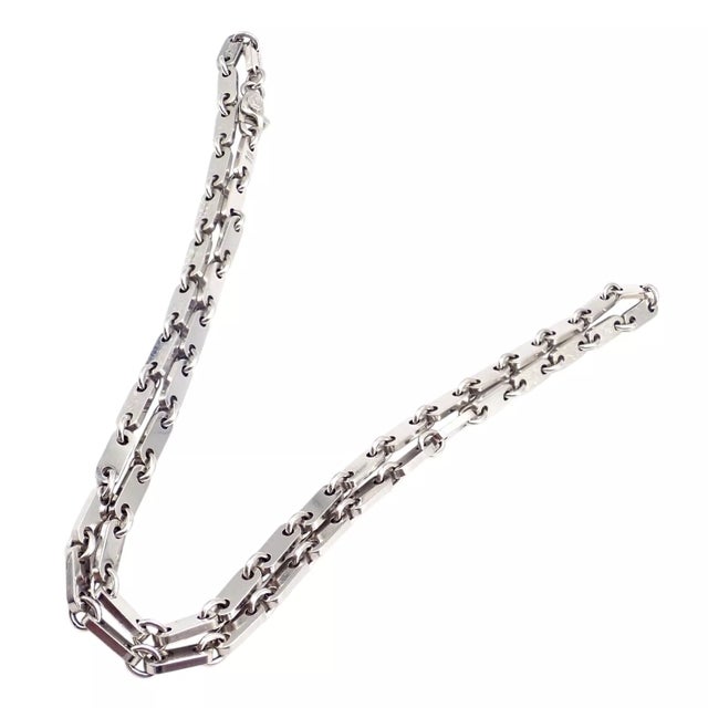 1990s Vintage Cartier White Gold Flat Link Necklace For Sale - Image 9 of 11