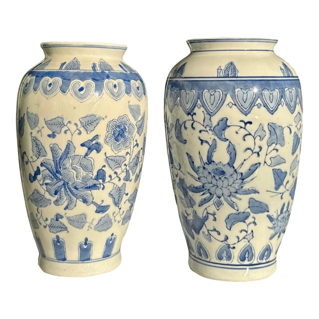 Blue & White Chinese Vases - A Pair For Sale