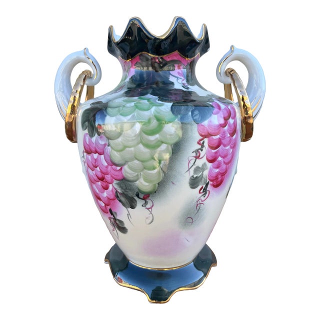 Grape Painted Motif Nippon Porcelain Footed Vase For Sale