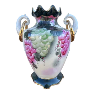 Grape Painted Motif Nippon Porcelain Footed Vase