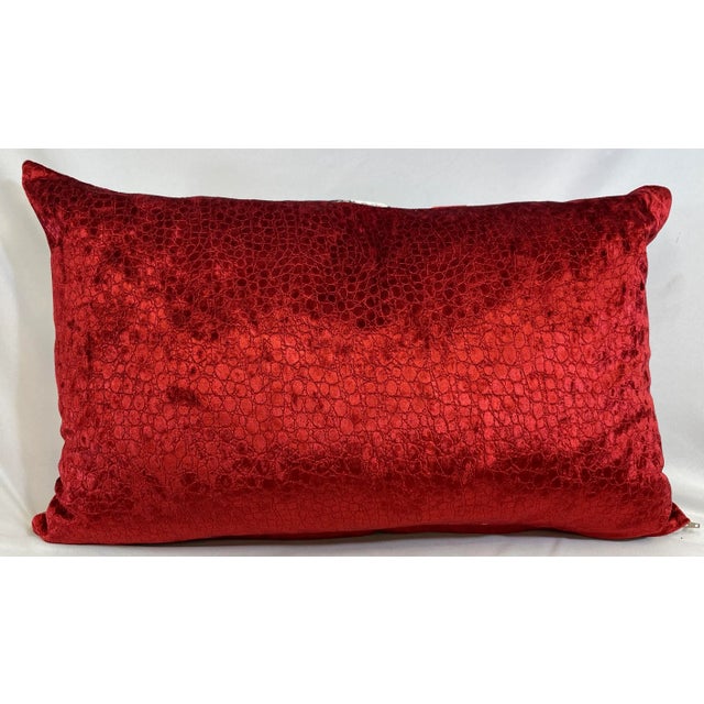 Festive Santa Themed Christmas Bolster Pillow With Vibrant Red Velour-Like Back - Made in U K For Sale - Image 9 of 12