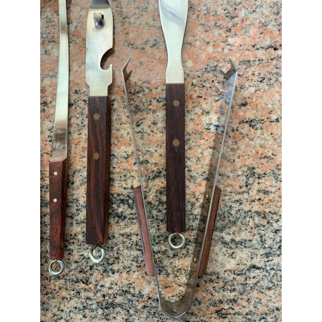 Brown 1960s Japanese Rosewood & Stainless Steel Cocktail Bar Tool Set- 7 Pieces For Sale - Image 8 of 9