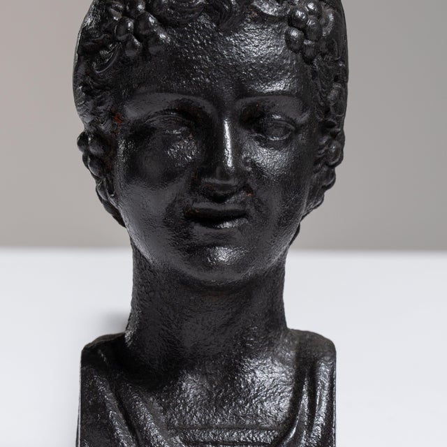 French 19th Century France Chocolate Iron Bust Bookends For Sale - Image 3 of 15