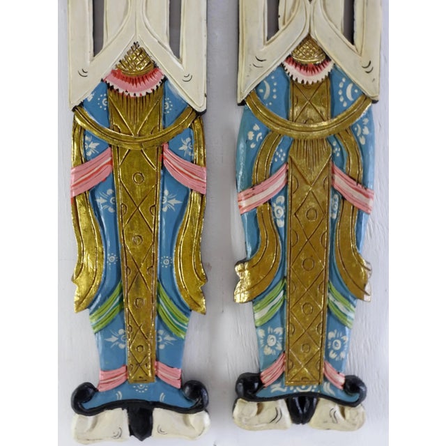 Blue Pair of Indonesian Carved and Painted Plaques For Sale - Image 8 of 9