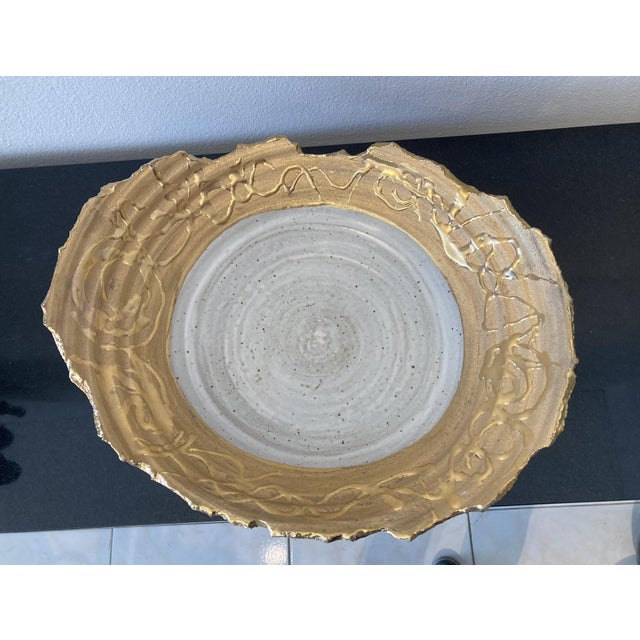 Contemporary White Glaze and 23k Gold Studio Pottery Bowl by Tatiana For Sale - Image 3 of 9