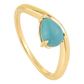 18k Yellow Gold Wavy Band Ring With Teardrop Cabochon Turquoise Size 5 For Sale