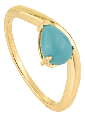 18k Yellow Gold Wavy Band Ring With Teardrop Cabochon Turquoise Size 5