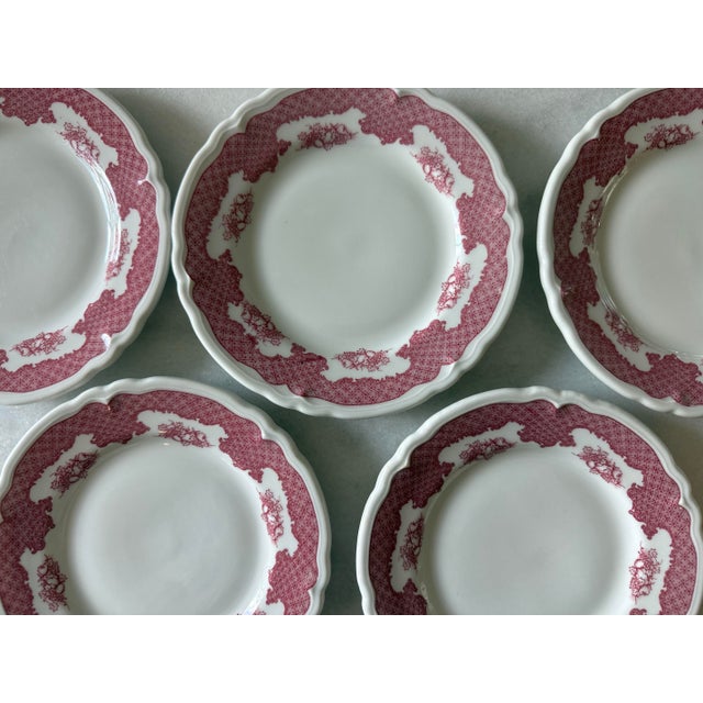 Vintage Mid-Century Modern Shenango Red Lattice & Fruit Pattern Small Plates - Set of 5 For Sale - Image 4 of 10