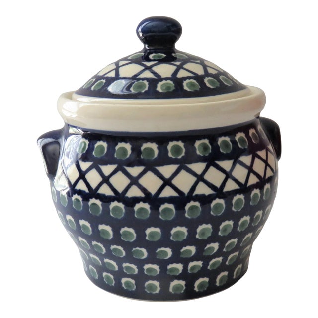 Late 20th Century Boleslawiec Polish Pottery Jar Cookie Jar Canister With Lid For Sale