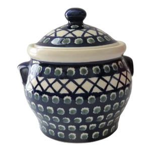 Late 20th Century Boleslawiec Polish Pottery Jar Cookie Jar Canister With Lid