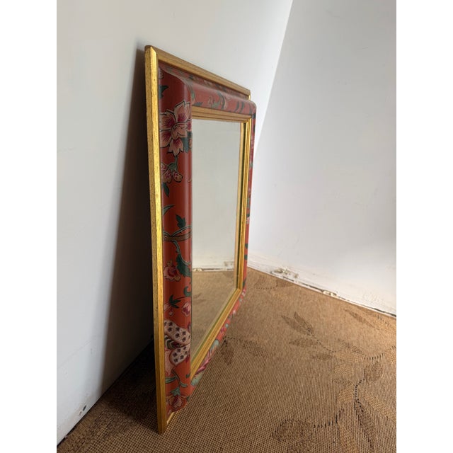 Vintage Chinoiserie Hand-Painted Wooden Beveled Wall Mirror For Sale - Image 4 of 9