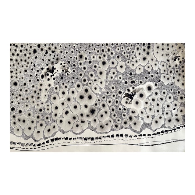 Barbara Beck 1970s Black Abstract Acrylic Painting on Paper - Unframed For Sale