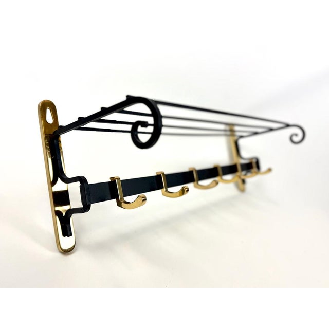 Mid-Century Modern Cast Iron and Brass Coat and Hat Rack, 1960s, in Restored conditions. Designed 1960 to 1969