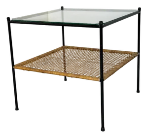 Mid-Century Modern Rattan and Glass Coffee Table by Dirk Van Sliedregt for Gebroeders Jonkers Noordwolde, 1950s