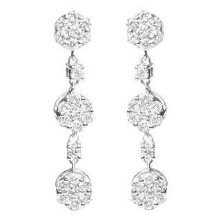 14K White Gold 2.00 Cttw Diamond Composite Cluster Floral Drop Earrings (I-J Color, I1-I2 Clarity) For Sale