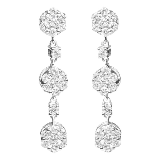14K White Gold 2.00 Cttw Diamond Composite Cluster Floral Drop Earrings (I-J Color, I1-I2 Clarity) For Sale