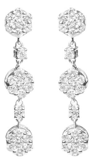 14K White Gold 2.00 Cttw Diamond Composite Cluster Floral Drop Earrings (I-J Color, I1-I2 Clarity)