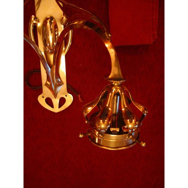Large Jugendstil Art Nouveau Two-Light Sconces With Large Steuben Aurene Shades - a Pair For Sale - Image 10 of 11