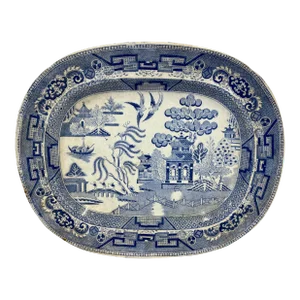 Antique Blue Willow Serving Platter Made in England - Circa 19th Century