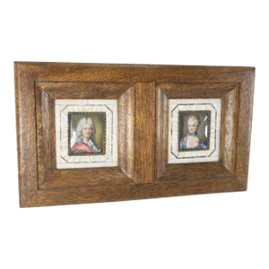 19th Century Pair of French Framed Miniature Watercolor Portraits