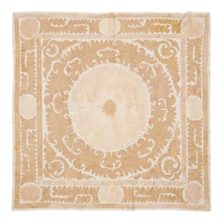 Neutral Tan Central Asian Suzani Tribal Textile For Sale