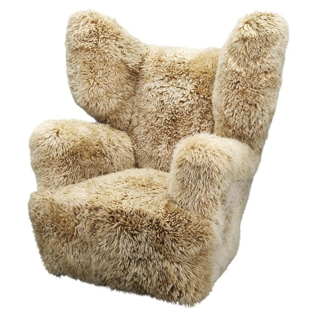 Art Deco Wingback Lounge Chair in Honey Skandilock Sheepskin, 1930s For Sale - Image 10 of 10