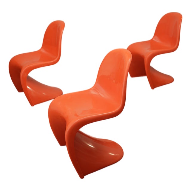 Vintage Herman Miller Verner Panton Chairs in Orange — Set of 3 For Sale